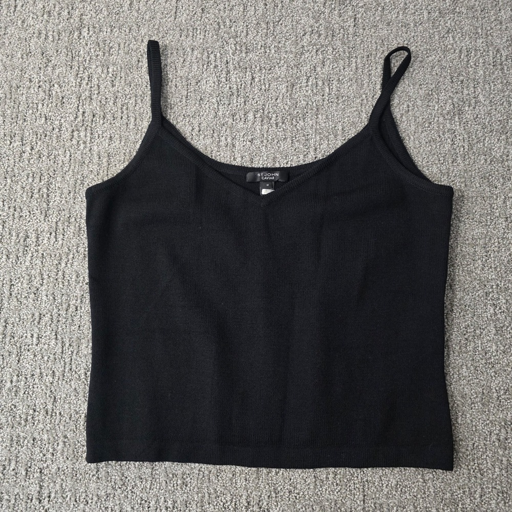 St John Caviar Black Knit Tank Top Sleeveless Stretch Scoop Neck Womens Medium - Picture 1 of 6